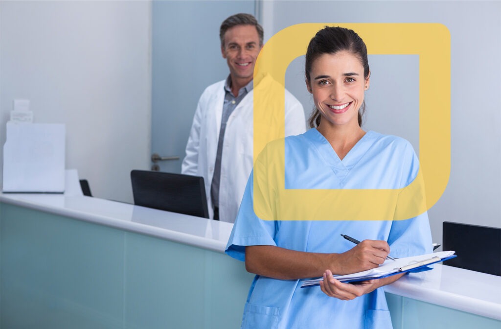 Appointment confirmation: two physiotherapist in the front desk